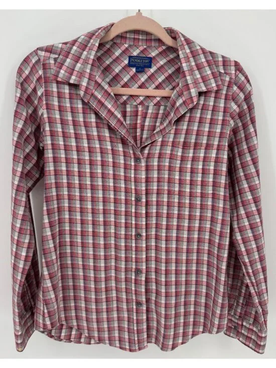 Pendleton Womens Red & White Long Sleeve Plaid Button-Up Shirt Size S - Picture 2 of 12